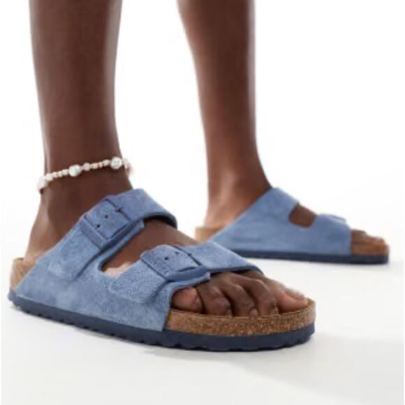NWT Birkenstock Unisex Arizona soft slide sandals in elemental blue Size 43/10 - Picture 9 of 9